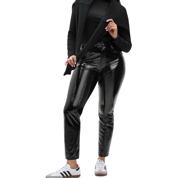 010 Gap High Rise Black Vegan Leather Straight Pants Womens US27 - Picture 1 of 5